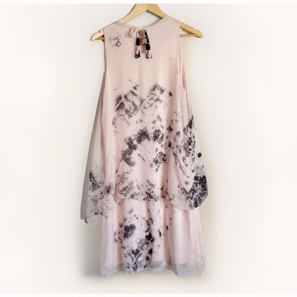 Luna Luz Medium Silk Dress Blush Gray Tie Dye Layered Hem Fairy Soft Girl Flowy - Picture 8 of 9